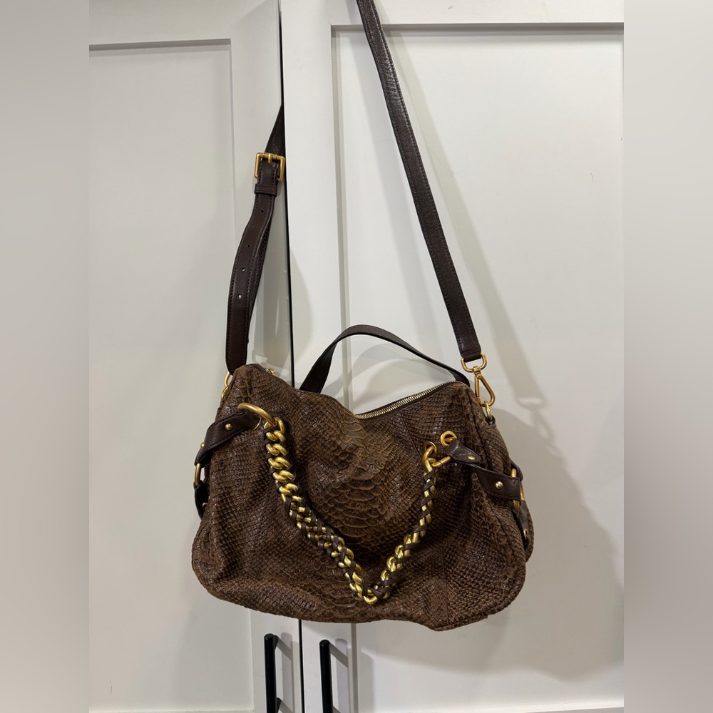 Michael Kors python snakeskin brown bag with gold… - image 1